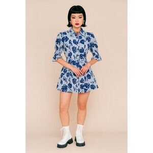 Alberto Makali Striped Floral Print Shirt‎ Dress Knee Length Button Up